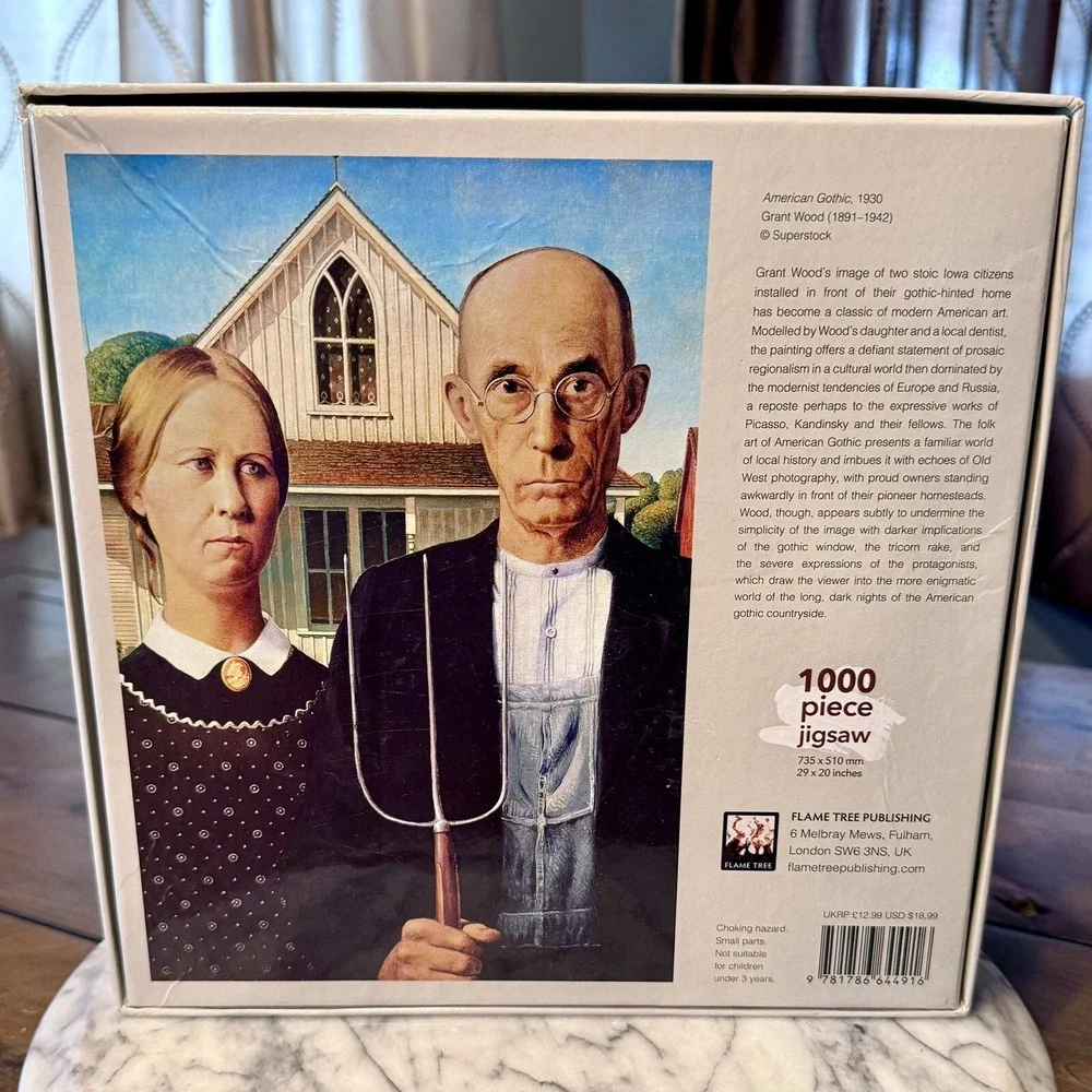 AMERICAN‎ GOTHIC 1000 Piece Puzzle 1930 FARMER Painting Grant Wood COMPLETE!